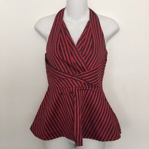 Anthropologie Odille Red Gray Stripe Halter Top 4